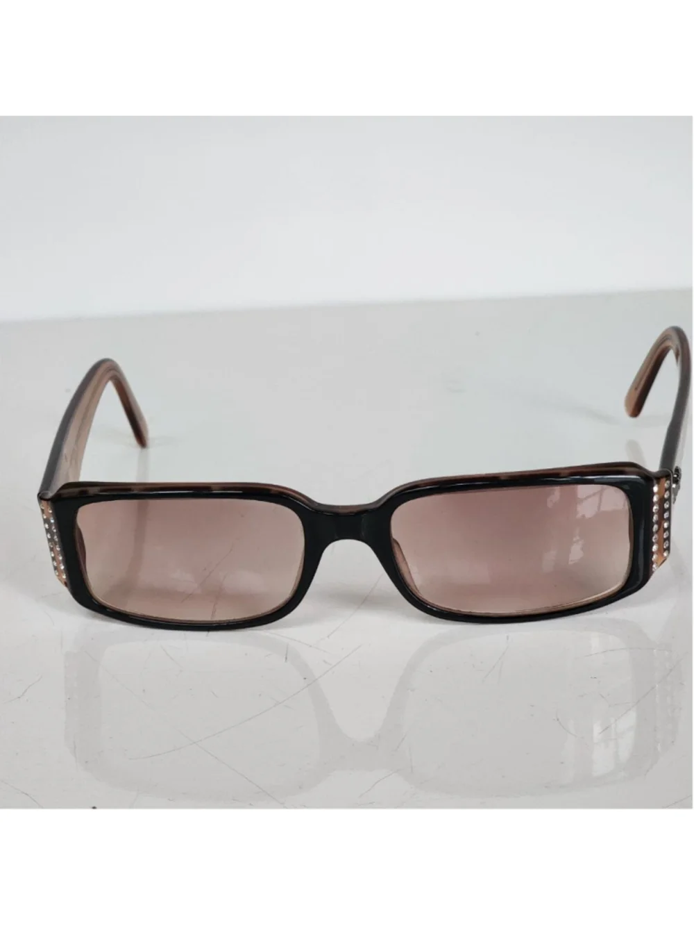 VERSACE Women's Brown Rectangle Tortoiseshell Sunglasses With‎ Crystals